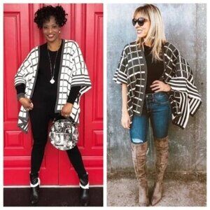 CABI Tower Reversible Wrap Poncho Gray & White  XS/S #3680 EUC